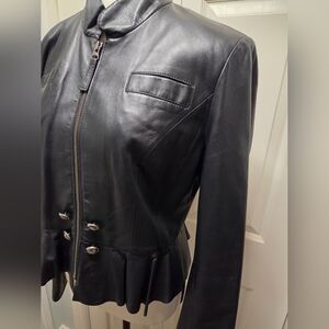 Tristan Ruffled Bottom Leather Jacket